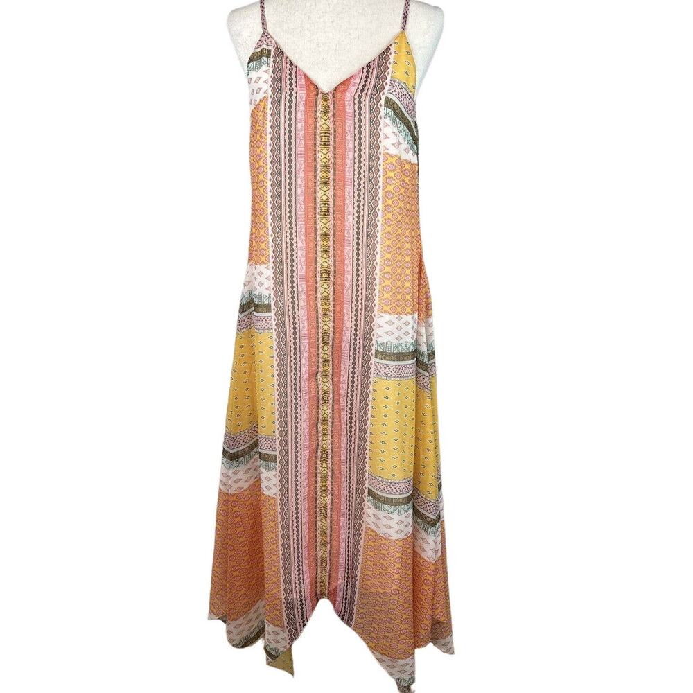 Ranna Gill Womens Boho Flowy Maxi Slip Dress Size M Patchwork Print Vacation